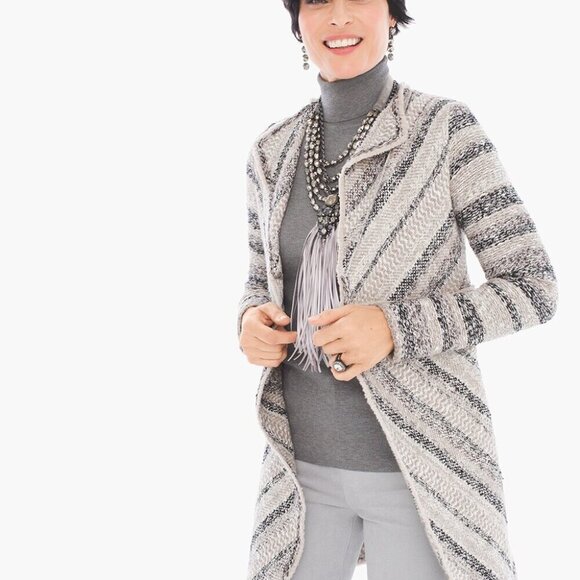 Chicos woven tweed striped jacket sz 0 Textured Elyse Cardigan - Picture 2 of 9